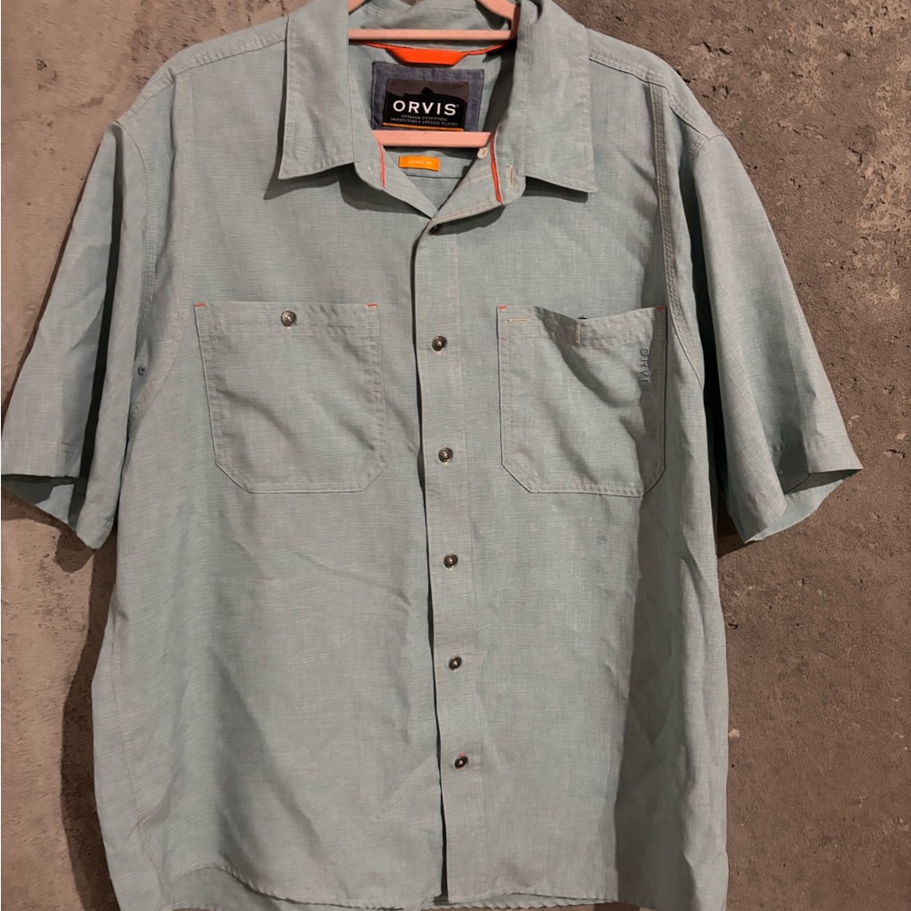 Orvis Men's Casual Light Blue Button Down Shirt